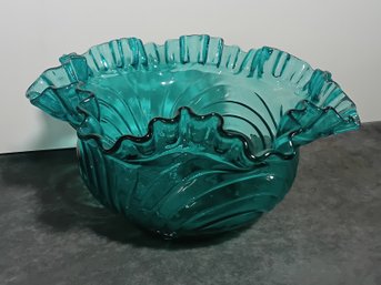 Vintage Fenton Teal Blue Caprice Bowl #19