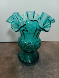 Vintage Fenton Teal Art Glass Melon Ribbed Vase #27
