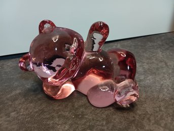 Fenton Art Glass Pink Rose Teddy Bear #28