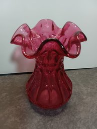 Vintage Fenton Cranberry Ruffled Glass Vase #29