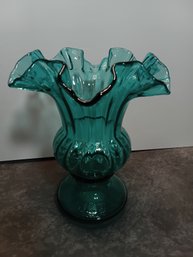 Vintage Fenton Teal Art Glass Vase #31