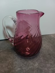 Cranberry Glass Swirl Pitcher #37