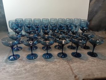 Lenox Crystal Blue Shadow Glasses Lot Of 35