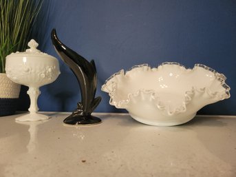 Fenton Glass / Van Briggle Signed Pottery And One Other Group.