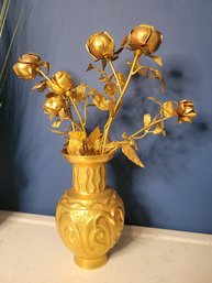 Signed. Gilt Bronze Floral Bouquet In Vase.