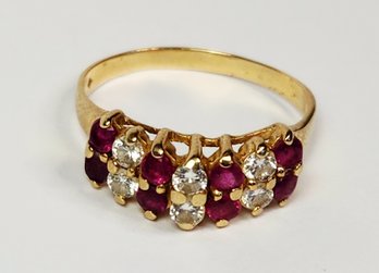 14k Yellow Gold Diamond And Ruby Studded Ring
