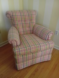 Custom Pink Plaid Upholstered Club Chair