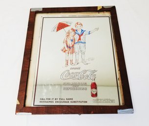Vintage Framed Coca-cola 'children Under Umbrella' Mirror By Dewey