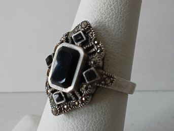 Black Onyx Toned Ring Size 7 #95