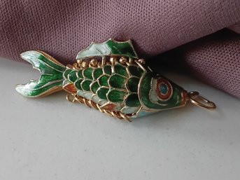 Vintage Chinese Cloisonne Enameled Fish Pendant #85
