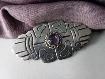 Vintage Mexican Sterling Silver Amethyst Brooch #59