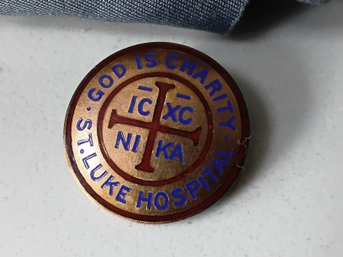 10k Gold God Is Charity St Luke Hospital Pin #6