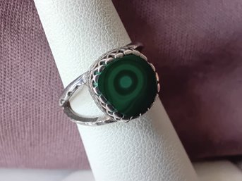 Sterling Silver Green Onyx  Ring Size 6 #37