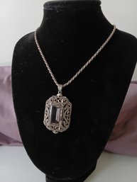 Vintage Sterling Silver 835 Rock Crystal Pendant Necklace #5