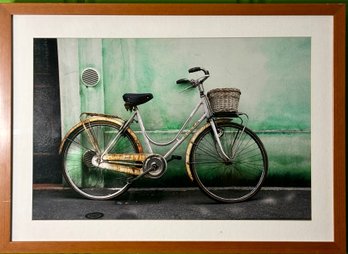 Rustic Charm On Two Wheels: Framed Bicycle Print With Urban Backdrop