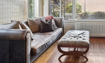 Distressed Leather Chesterfield-Style Sofa With Nailhead Tri