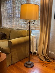 Ornate Bronze-Finish Floor Lamp With Candelabra Arms And Shade