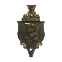Antique Apothecary Brass Wall Plaque With Alchemical Rx Symbol