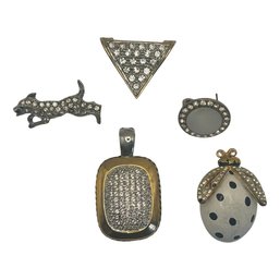 Mixed Rhinestone Pins & Pendant Collection: Geometric, Animal & Ladybug Designs