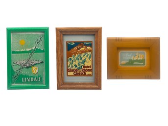 Alpine & German Hotel Luggage Labels Trio: Lindau, Glacier Du Rhne & Wartburg In Framed Display