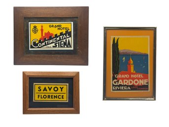 Italian Grand Hotel Luggage Labels Trio: Siena, Florence & Lake Garda In Framed Display
