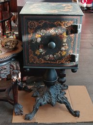 1870s Boudoir-Brothel Safe & 4- Footed Pedestal Victorian Hand Painted Floral/ Mother Of Pearl Decoration CHJ/