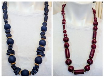 Chunky Beaded Statement Necklaces In Glossy Burgundy And Matte Blue