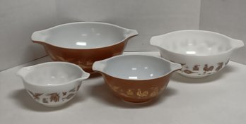 Pyrex Vintage Set Of 4 Cinderella Early American Brown Mixing Nesting Bowls  52/CV2