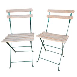 Pair Enamel And Wood Folding Chairs