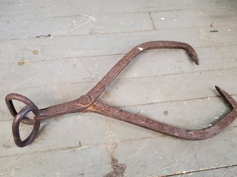 Antique Heavy Duty Forged Iron Ice Tongs
