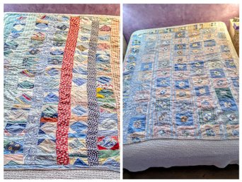 2 Sided, Hand Stitched Children's Twin Size Vintage Quilt-