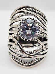 White Diamond Simulant, Rhodium Over Sterling Ring