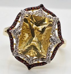 Yellow Labradorite, Multi-Gemstone Ring In 18k Yellow Gold Over Sterling