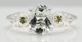 Prasiolite & Faux Peridot Diamond Ring In Sterling