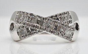 Diamond Shank Ring In Platinum Over Sterling