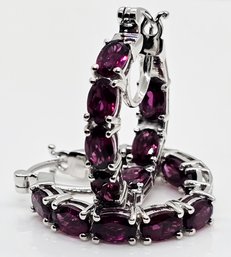 Rhodolite Garnet Inside Out Hoop Earrings In Rhodium Over Sterling