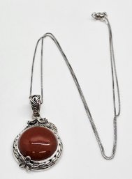 Bali, Red Jade Dragon Pendant Necklace In Sterling
