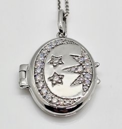 Moissanite Locket Pendant Necklace In Rhodium Over Sterling