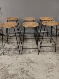 Iron & Wicker Stools Lot Of 6