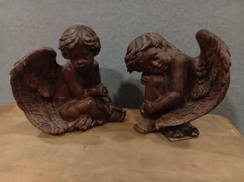 Pair Of Resin Cherub Figures
