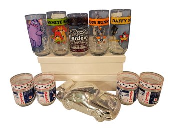 Vintage McDonalds Glasses, Apollo 14 Glasses And And Enesco Porsche Bank