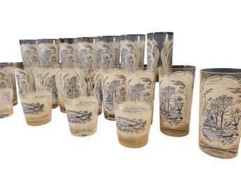 MCM Huge Matching Set.  This Is The Currier And Ives 'Little Girls On Old Farm Gate' Pattern. 37 Pieces !