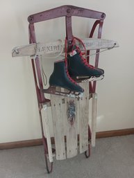 Vintage Sled With Children's Skates
