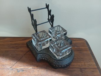 Vintage Cast Iron Ink Well Holder