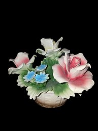 Vintage Italian Hand Painted Nuova Capodimonte Blue Flower Floral Arrangement