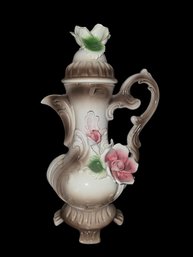 Vintage Italian Hand Painted Porcelain Baroque Capodimonte Lidded Pitcher.