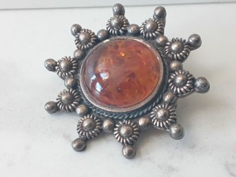 Sterling Silver Amber Broach/pendant #7
