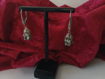 18K Gold & Sterling Silver Gemstone Dangle Earrings #13