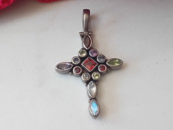 Large Sterling Silver Gemstone Cross #15