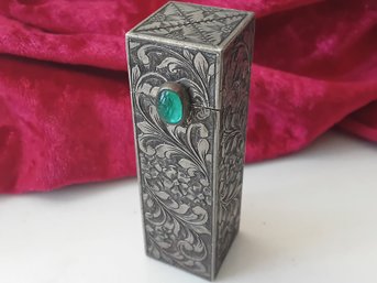 Coin Silver Vintage Lip Stick Case With Gemstone